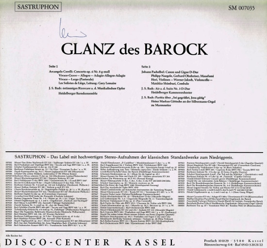 Johann Pachelbel , Arcangelo Corelli , Johann Sebastian Bach - Glanz Des Barock | Sastruphon (SM 007035) - 2