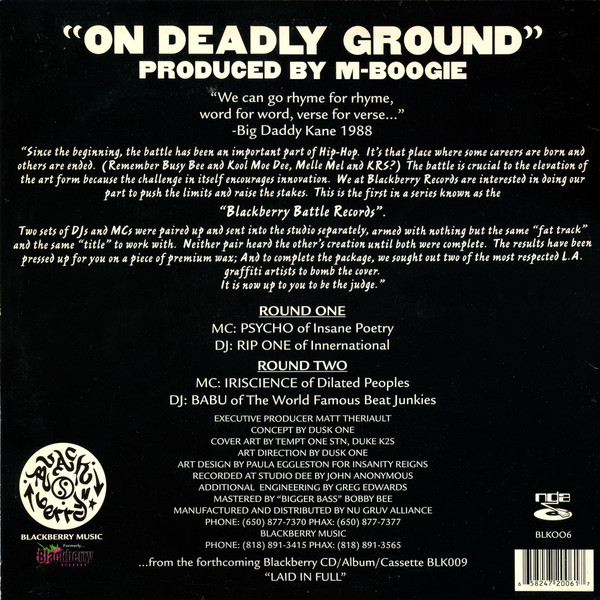 Psycho & Rip One Vs Rakaa-Iriscience & Babu - On Deadly Ground | Blackberry Records (BLK006) - 2 Psycho & Rip One Vs Rakaa-Iriscience & Babu - On Deadly Ground | Blackberry Records (BLK006) - 2