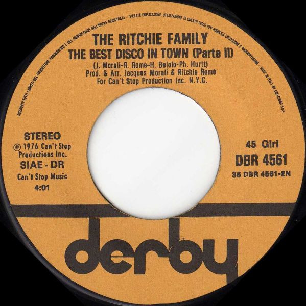 The Ritchie Family - The Best Disco In Town | Derby (DBR 4561) - 4