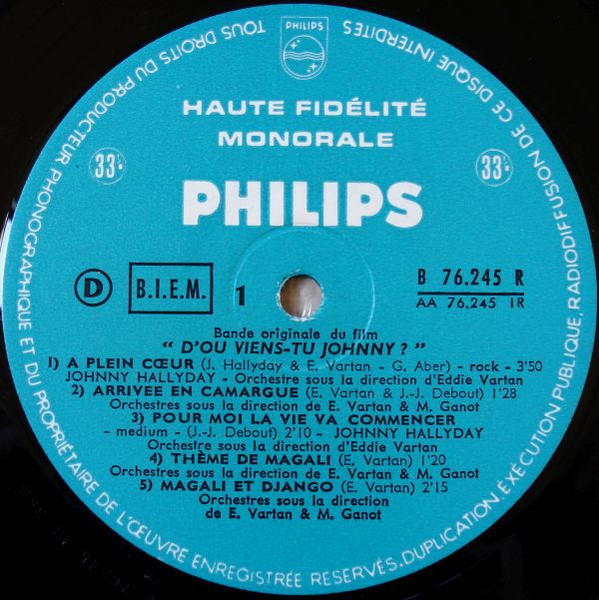 Johnny Hallyday - D'Où Viens-Tu Johnny ? (Bande Originale Du Film) | Philips (B 76.245 R) - 3