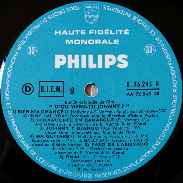 Johnny Hallyday - D'Où Viens-Tu Johnny ? (Bande Originale Du Film) | Philips (B 76.245 R) - 4