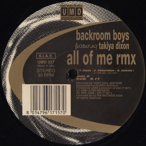 Backroom Boys Featuring Takiya Dixon - All Of Me Rmx | Underground Music Department (UMD) (UMD 327) - 3