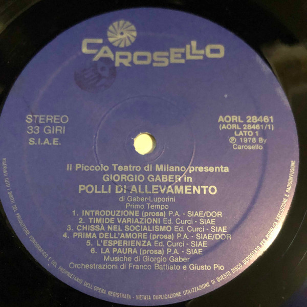 Giorgio Gaber - Polli Di Allevamento | Carosello (AORL 28461) - 3