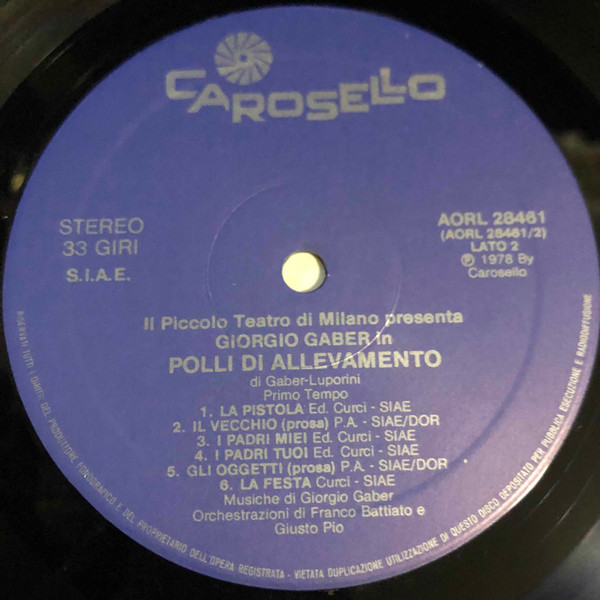 Giorgio Gaber - Polli Di Allevamento | Carosello (AORL 28461) - 4