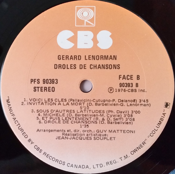Gérard Lenorman - Drôles De Chansons [Vinyl] | CBS (PFS 90393) - 2