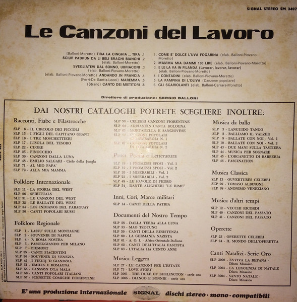 Various - Le Canzoni Del Lavoro | Signal (SM 3407) - 2 Various - Le Canzoni Del Lavoro | Signal (SM 3407) - 2