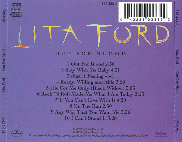 Lita Ford - Out For Blood CD | Mercury (810 333-2) - 2