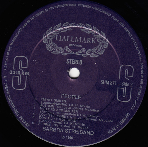 Barbra Streisand - People | Hallmark Records (SHM 871) - 2