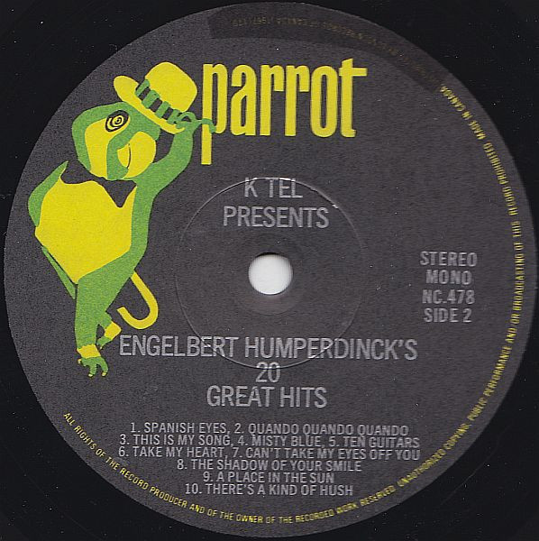 Engelbert Humperdinck - 20 Great Hits | Parrot (NC 478) - 4