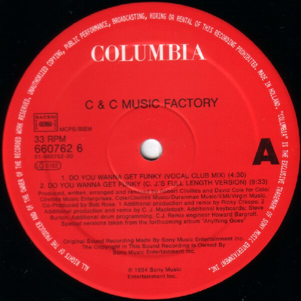 C + C Music Factory - Do You Wanna Get Funky | Columbia (660762 6) - 3 C + C Music Factory - Do You Wanna Get Funky | Columbia (660762 6) - 3