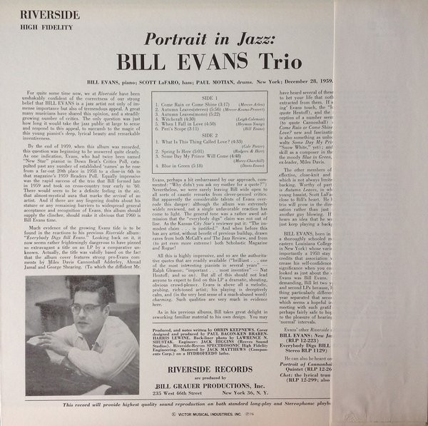 The Bill Evans Trio / Bill Evans - Portrait In Jazz = ポートレイト・イン・ジャズ | Riverside Records (SMJ-6144) - 3 The Bill Evans Trio / Bill Evans - Portrait In Jazz = ポートレイト・イン・ジャズ | Riverside Records (SMJ-6144) - 3