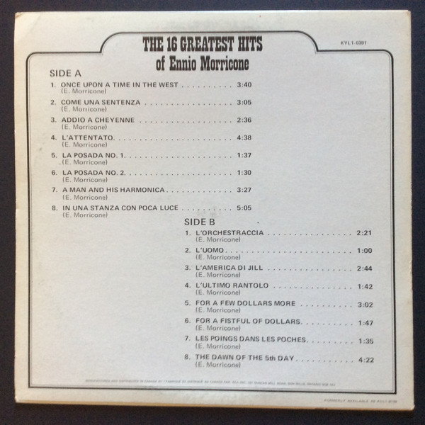 Ennio Morricone - The 16 Greatest Hits Of Ennio Morricone Including Once Upon A Time In The West | RCA (KYL1-0391) - 2 Ennio Morricone - The 16 Greatest Hits Of Ennio Morricone Including Once Upon A Time In The West | RCA (KYL1-0391) - 2