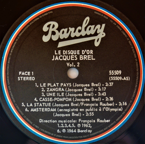 Jacques Brel - Le Disque D'Or Volume 2 [Vinyl] | Barclay (55509) - 3