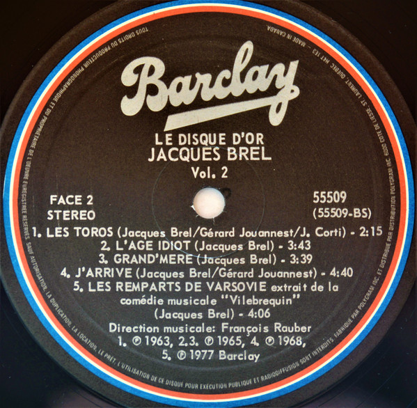 Jacques Brel - Le Disque D'Or Volume 2 [Vinyl] | Barclay (55509) - 4