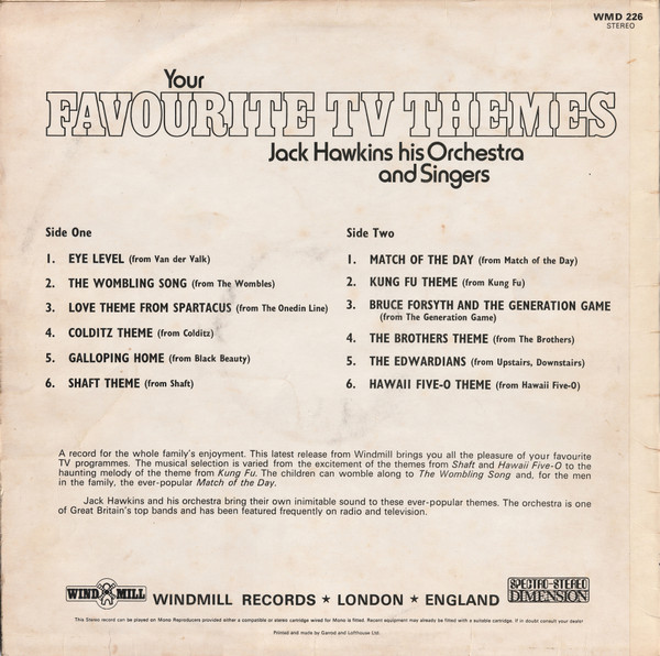 Jack Hawkins His Orchestra & Singers - Your Favourite TV Themes | Windmill (WMD 226) - 2 Jack Hawkins His Orchestra & Singers - Your Favourite TV Themes | Windmill (WMD 226) - 2