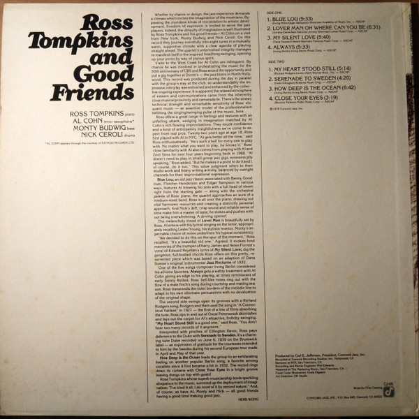 Ross Tompkins - Ross Tompkins And Good Friends | Concord Jazz (CJ-65) - 2 Ross Tompkins - Ross Tompkins And Good Friends | Concord Jazz (CJ-65) - 2