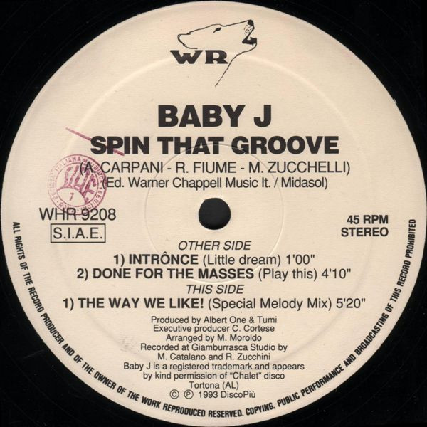 Baby J - Spin That Groove | WR (Wolf Records) (WHR 9208) - 2