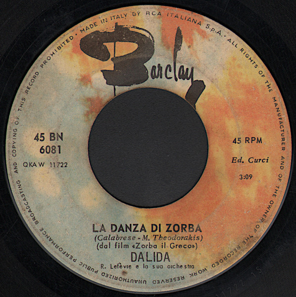 Dalida - La Danza Di Zorba | Barclay (45 BN 6081) - 3