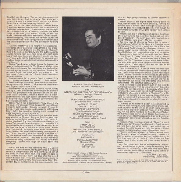 Baden Powell - Solitude On Guitar | Columbia (C 32441) - 2 Baden Powell - Solitude On Guitar | Columbia (C 32441) - 2