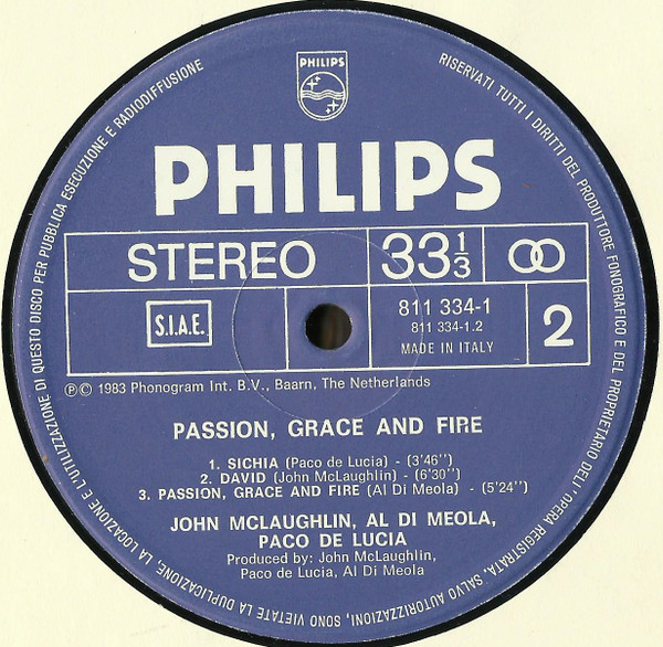 John McLaughlin , Al Di Meola , Paco De Lucía - Passion, Grace & Fire | Philips (811 334-1) - 4
