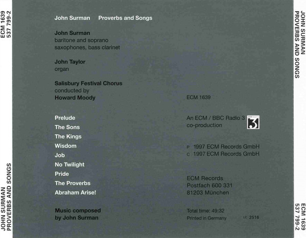 John Surman - Proverbs And Songs | ECM Records (ECM 1639) - 4 John Surman - Proverbs And Songs | ECM Records (ECM 1639) - 4