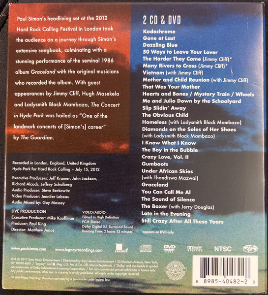 Paul Simon - The Concert In Hyde Park | Legacy (889854048228) - 2