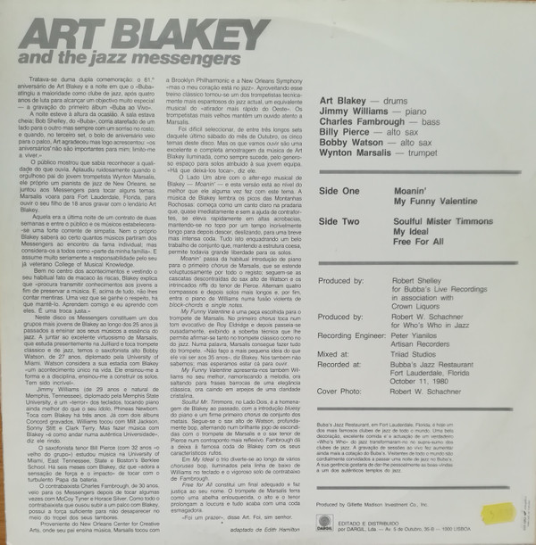 Art Blakey & The Jazz Messengers Featuring Wynton Marsalis - Live At Bubba's Jazz Restaurant | Dargil (WWLP 21019) - 2