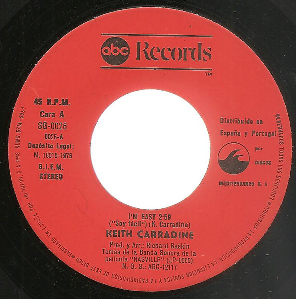 Keith Carradine - I'm Easy | ABC Records (SG-0026) - 3