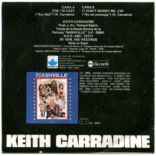 Keith Carradine - I'm Easy | ABC Records (SG-0026) - 2
