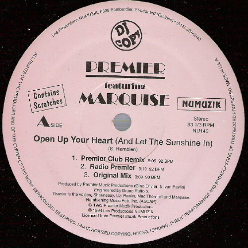 Premier Featuring Marquise / Blackwood - Open Up Your Heart / All I Gave To You | Numuzik Inc. (NU143)