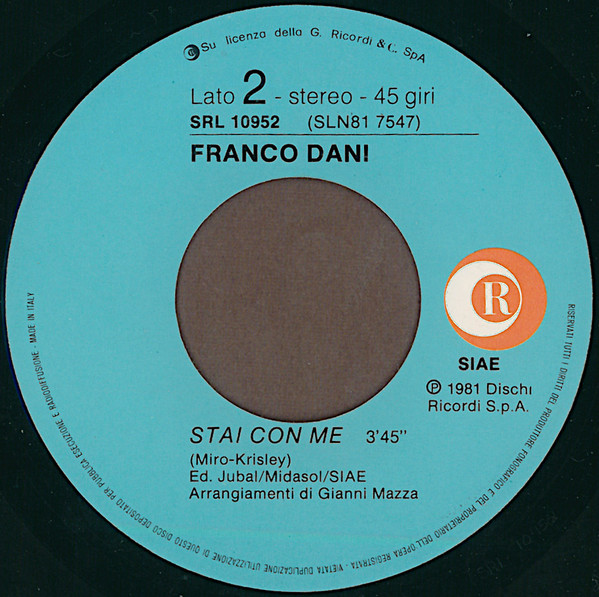 Franco Dani - Dove Vai | Ricordi (SRL 10952) - 4