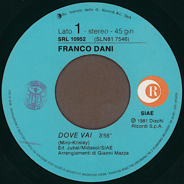 Franco Dani - Dove Vai | Ricordi (SRL 10952) - 3