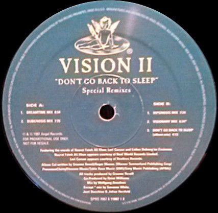 Vision II - Don't Go Back To Sleep (Special Remixes) | Angel Records (SPRO 7087 6 11807 1 8)