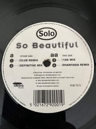 Solo - So Beautiful | Reverb Records (RVB T 015) - 3