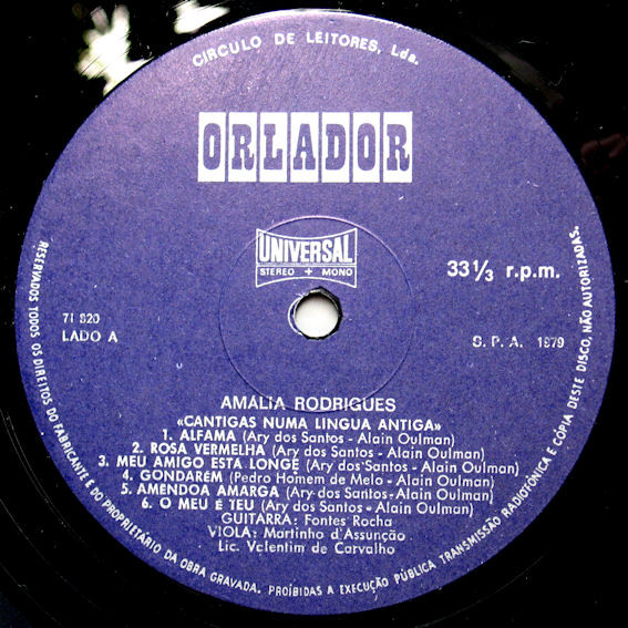 Amália Rodrigues - Cantigas Numa Língua Antiga | Orlador (71820) - 2