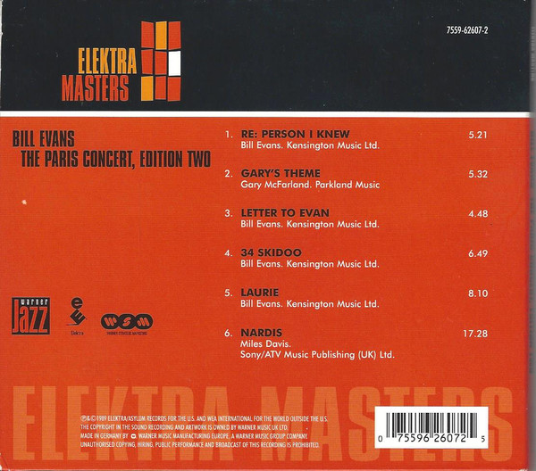 Bill Evans - The Paris Concert, Edition Two | Elektra Musician (7559-62607-2) - 2