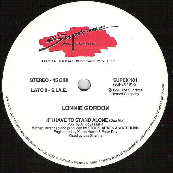 Lonnie Gordon - If I Have To Stand Alone | Supreme Records (SUPEX 181) - 4