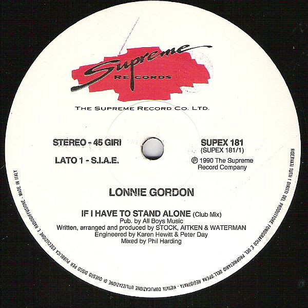 Lonnie Gordon - If I Have To Stand Alone | Supreme Records (SUPEX 181) - 3