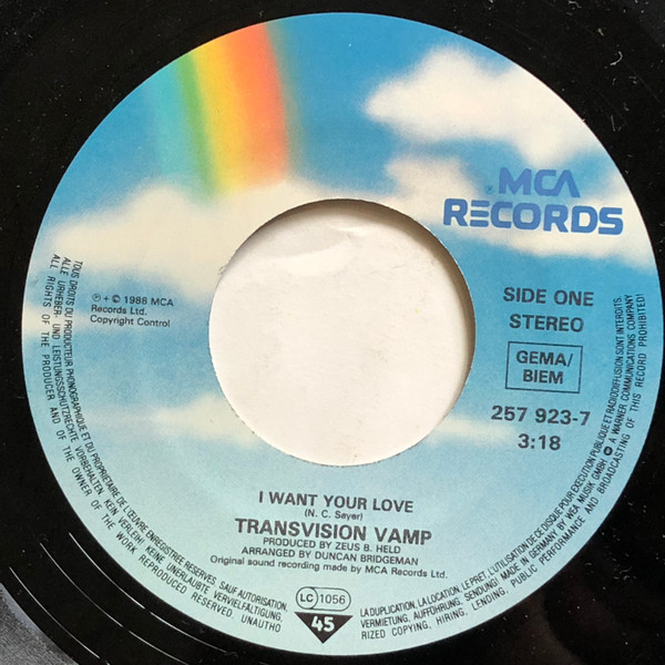 Transvision Vamp - I Want Your Love | MCA Records (257 923-7) - 3 Transvision Vamp - I Want Your Love | MCA Records (257 923-7) - 3