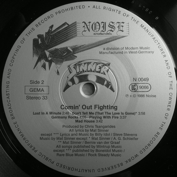Sinner - Comin' Out Fighting | Noise International (N 0049) - 4 Sinner - Comin' Out Fighting | Noise International (N 0049) - 4