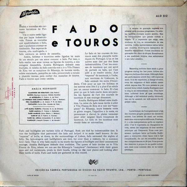 Amália Rodrigues - Fado E Touros | Alvorada (ALD 512) - 2