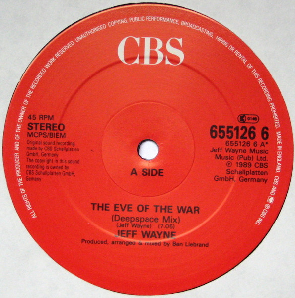 Jeff Wayne / Ben Liebrand - The Eve Of The War (Ben Liebrand Remix) | CBS (655126 6) - 3