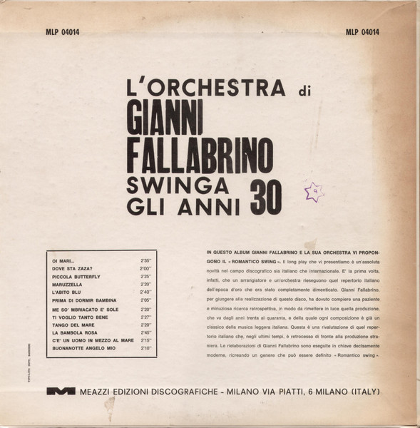 Orchestra Gianni Fallabrino - Swinga Gli Anni 30 N.1 | Meazzi Edizioni Discografiche (MLP 04014) - 2 Orchestra Gianni Fallabrino - Swinga Gli Anni 30 N.1 | Meazzi Edizioni Discografiche (MLP 04014) - 2