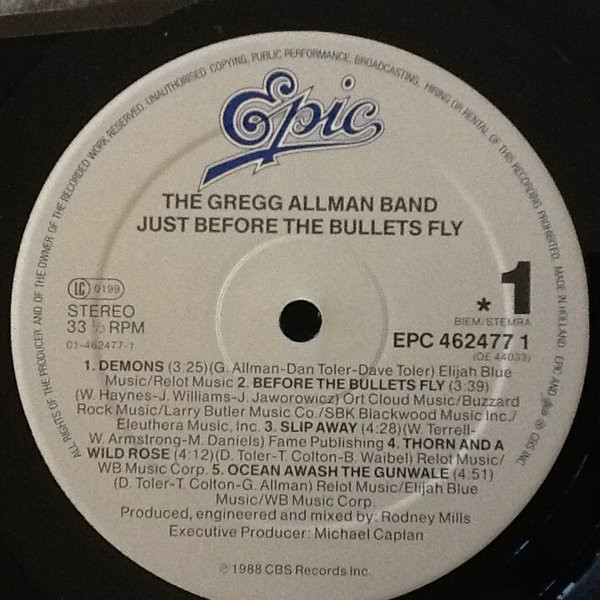 The Gregg Allman Band - Just Before The Bullets Fly | Epic (EPC 462477 1) - 2