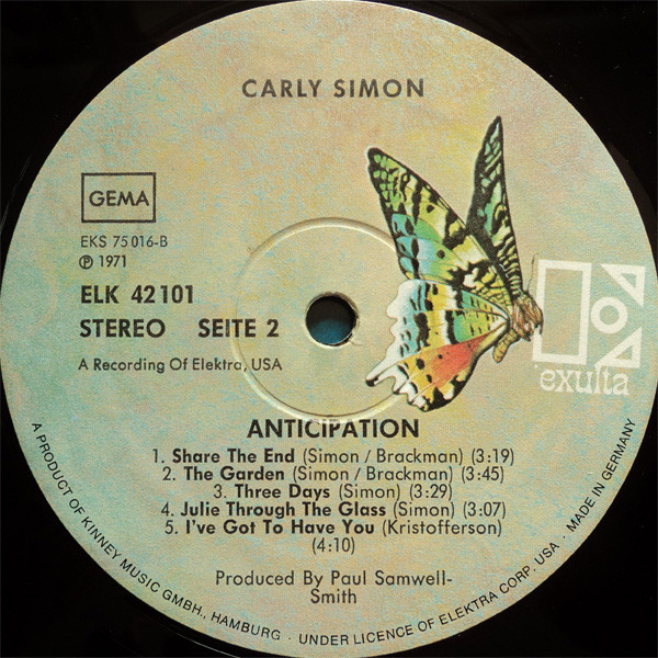 Carly Simon - Anticipation | Exulta (ELK 42 101) - 4 Carly Simon - Anticipation | Exulta (ELK 42 101) - 4