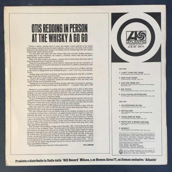 Otis Redding - In Person At The Whisky A Go Go | Atlantic (ATS-ST 06014) - 2
