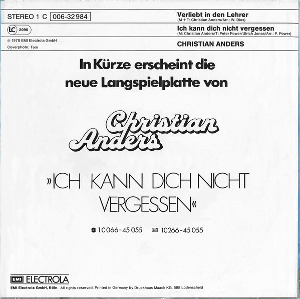 Christian Anders - Verliebt In Den Lehrer | Chranders Records (1C 006-32 984) - 2