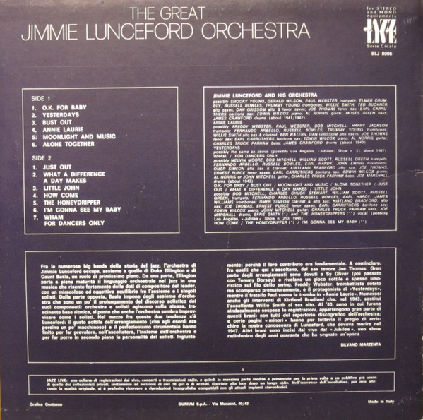 Jimmie Lunceford And His Orchestra - The Great Jimmie Lunceford Orchestra | Durium (BLJ 8006) - 2