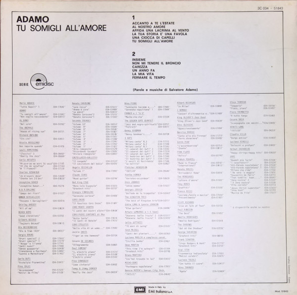 Adamo - Tu Somigli All'Amore | Emidisc (3C 034 - 51843) - 2