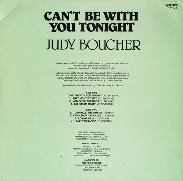Judy Boucher - Can't Be With You Tonight | Orbitone Records (OLP 024) - 2 Judy Boucher - Can't Be With You Tonight | Orbitone Records (OLP 024) - 2